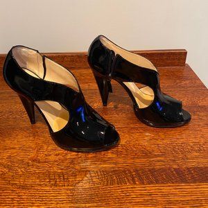 Prada black patent leather open-toe pumps size 10